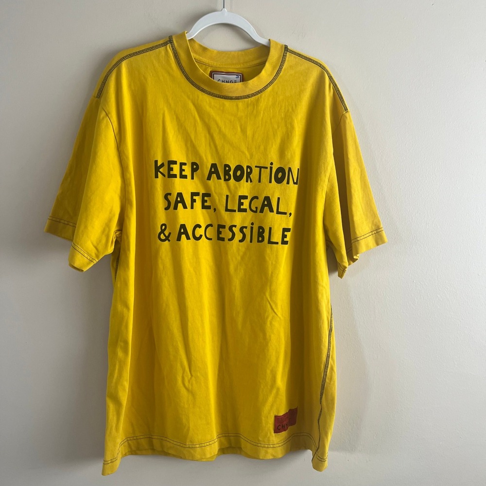 CHNGE graphic tee yellow 100% organic cotton pro-choice statement XL/XXL